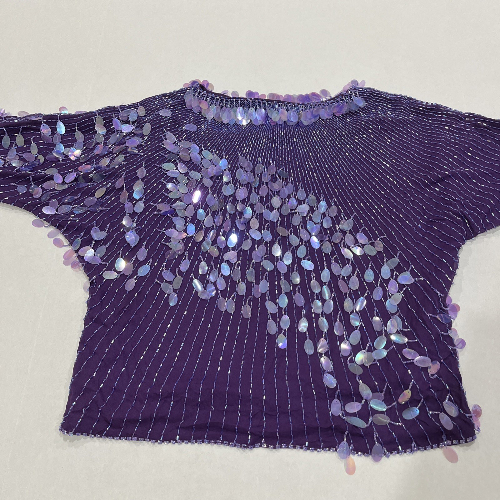 VTG OLEG CASSINI Royal Purple SEQUIN BEADED EMBELLISHED EVENING BLOUSE Size S