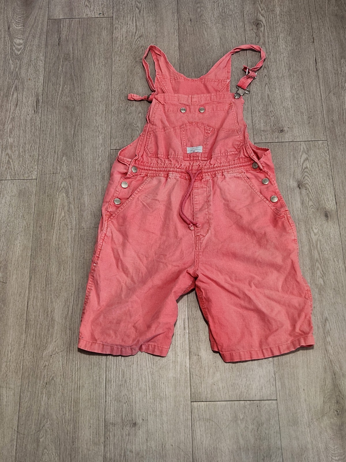 Vintage 90s Gitano Shortalls Womens Medium Pink Ramie Cotton Drawstring Overalls