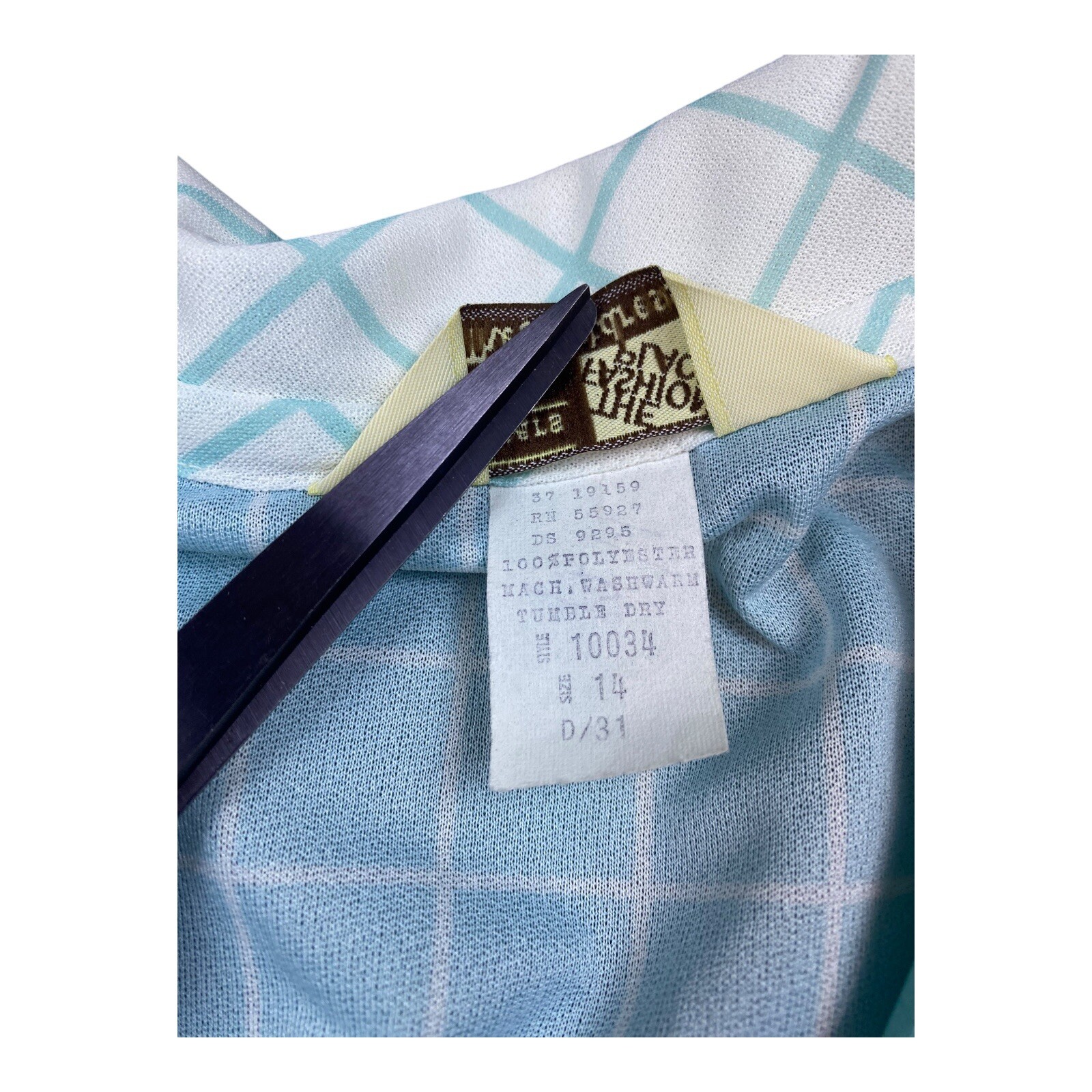VTG 70s Sears The Fashion Place Shirtdress Blue Windowpane Check Belted Size 14