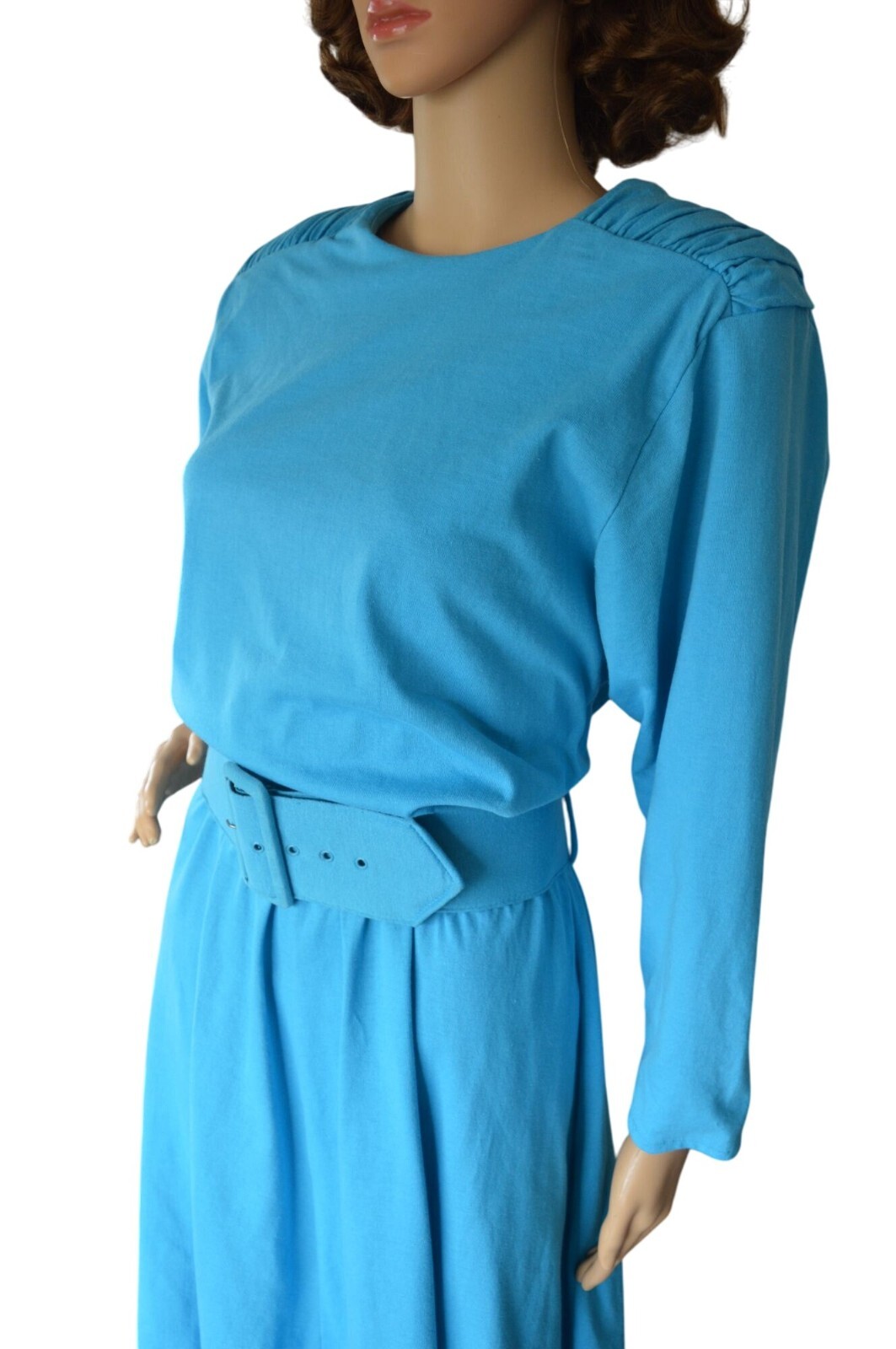 Vintage 80s Paquette Too! Bright Blue Belted Dress Womens Modern Size Medium