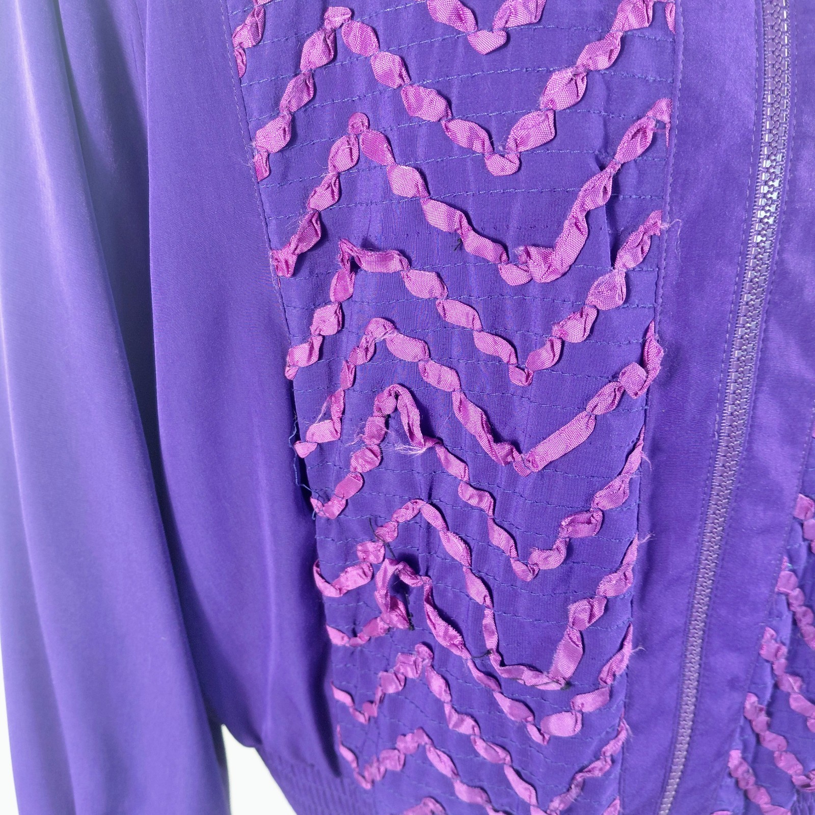 Vintage Howard Wolf Purple Pink Chevron Bomber Jacket Ruffle Ribbon Art Wear L