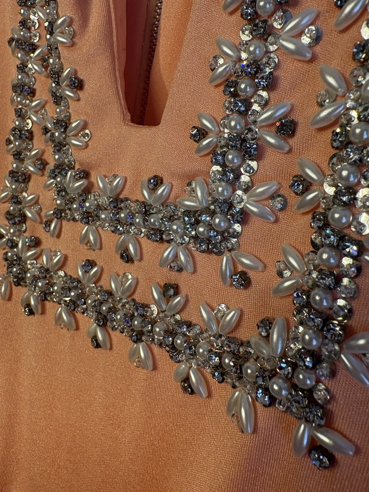 VTG 60-70s Victoria Royal Ltd Blue Beaded Embelished Peach Jumpsuit XS/S FLAWS