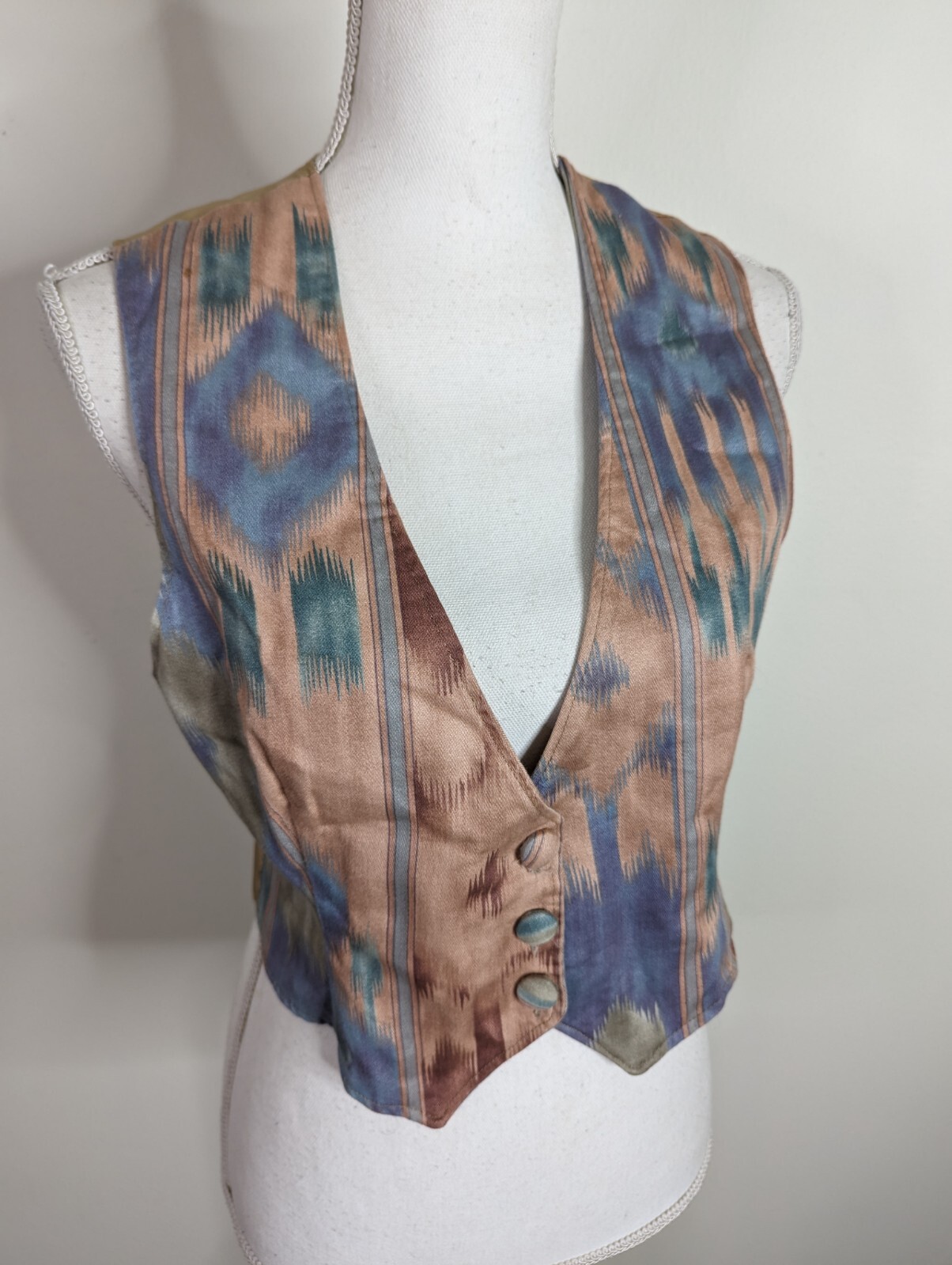 Vintage 80s Abstract V Neck Button Vest Women’s Size Small Pink Purple V2J