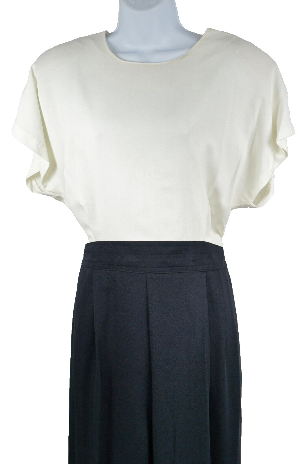 Joan Walters Petite Size 14 Navy Ivory Short Sleeve Jumpsuit Vintage