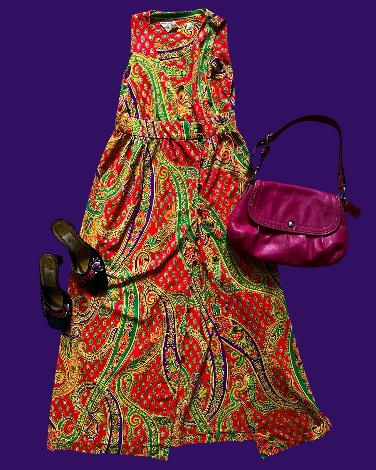 Vintage 60s/70s Psychedelic Dress Retro Neon Print Campus Casual California