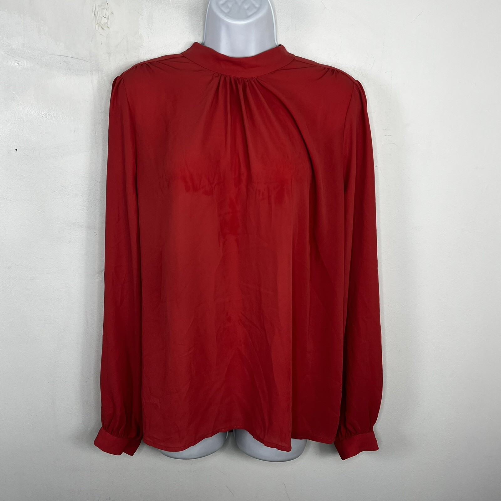 VINTAGE Joan Vass Womens Top Sz L Salmon Pink Long Sleeve High Neck Old Money