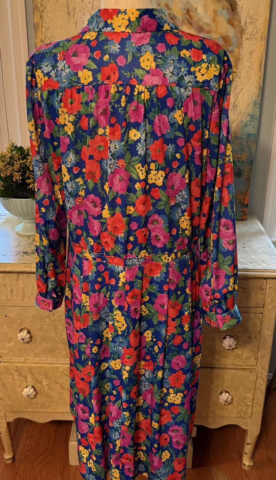Vintage Custom Mod Floral Stretch Pullover Pleated A-line Shirt Dress – L/XL