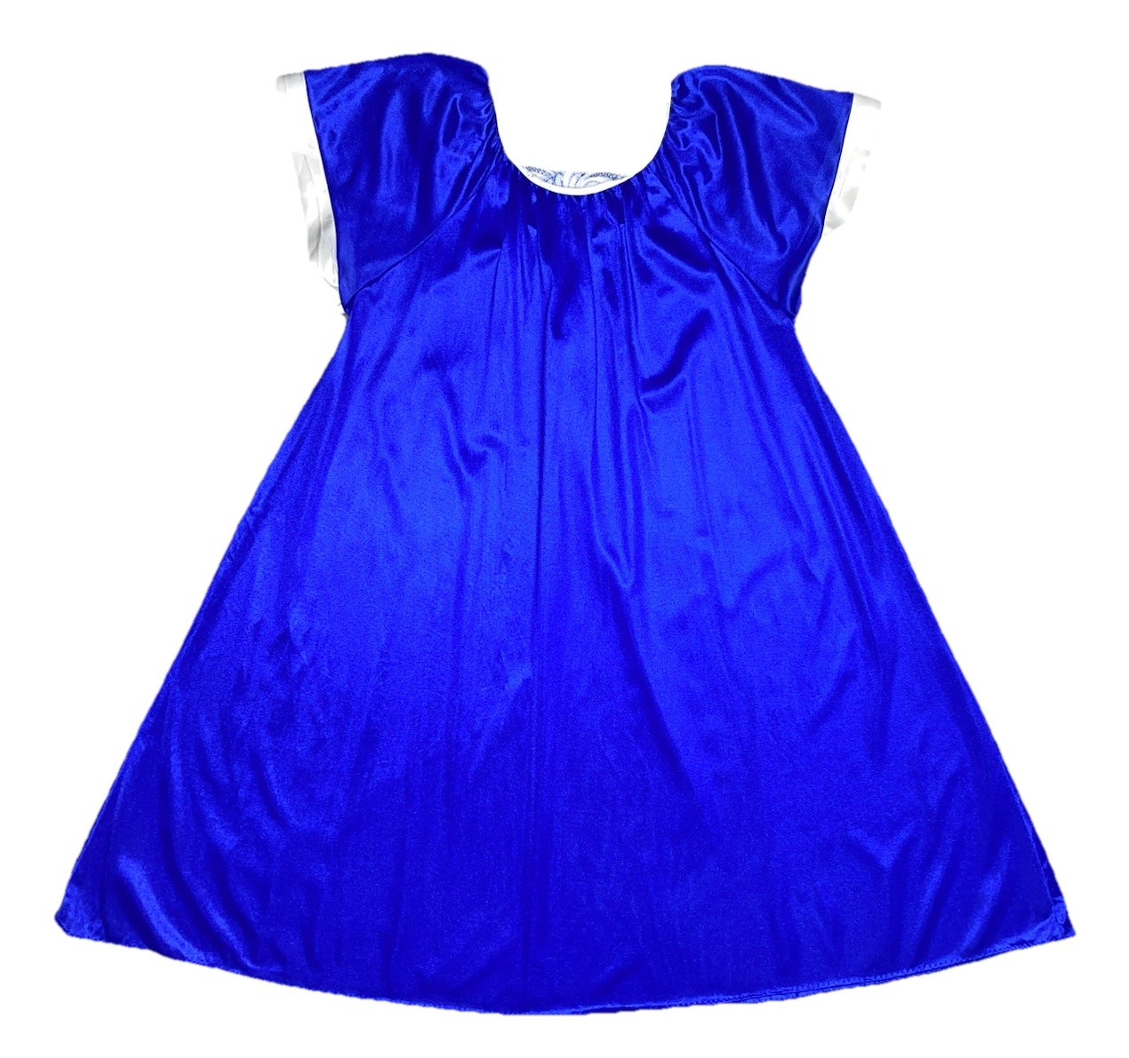 Vtg 80s Finesse Embroidered Nightgown Womens OSFM SM/LG Royal Blue Sleepwear