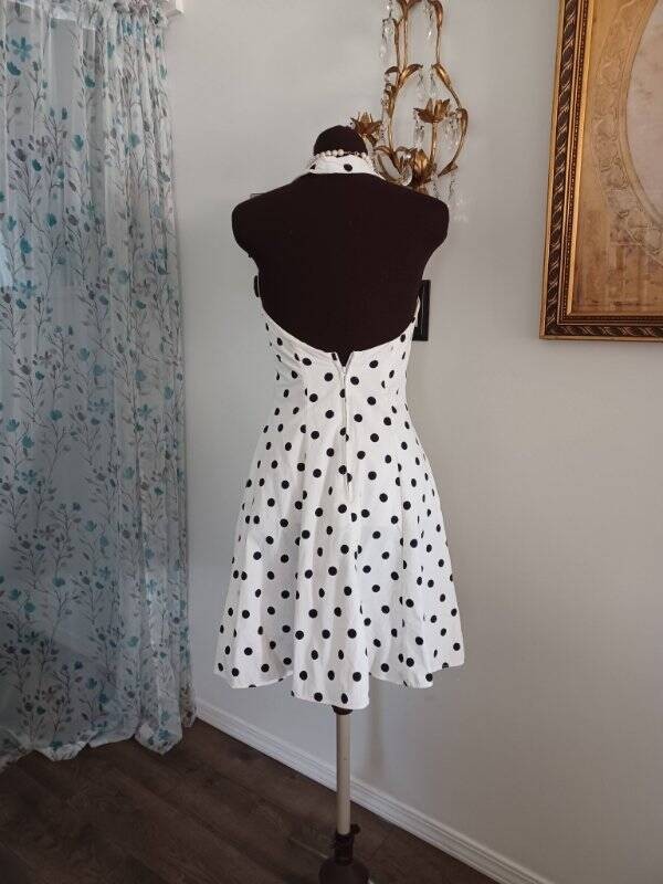 Vintage 50s Sundress 80’s Dress Does 1950’s Polka Dots Sweetheart Cut Sz S