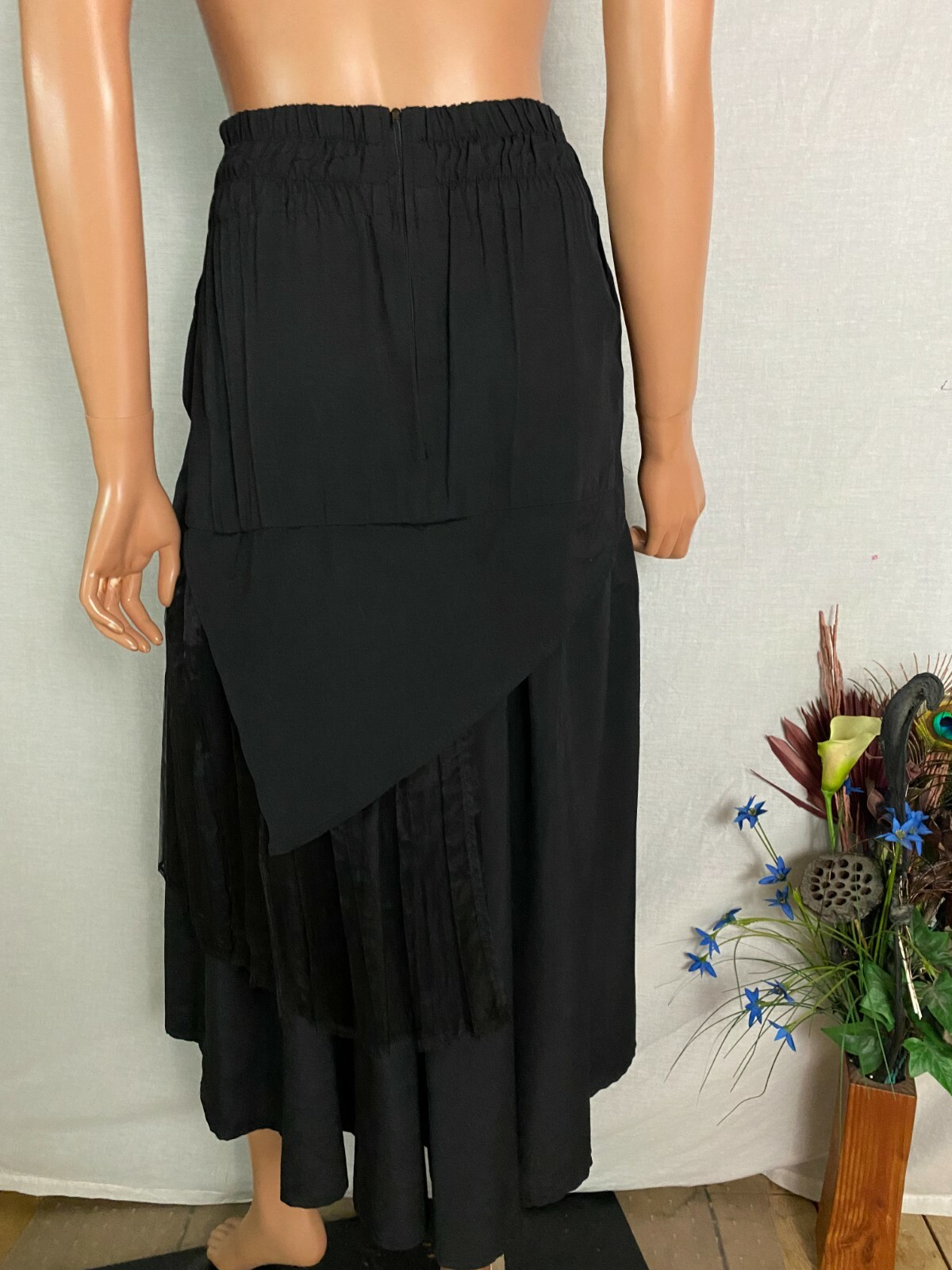 VTG 80s Stevie Nicks Style Black 2 PC Skirt Top Overlay Sheer Goth Steampunk M