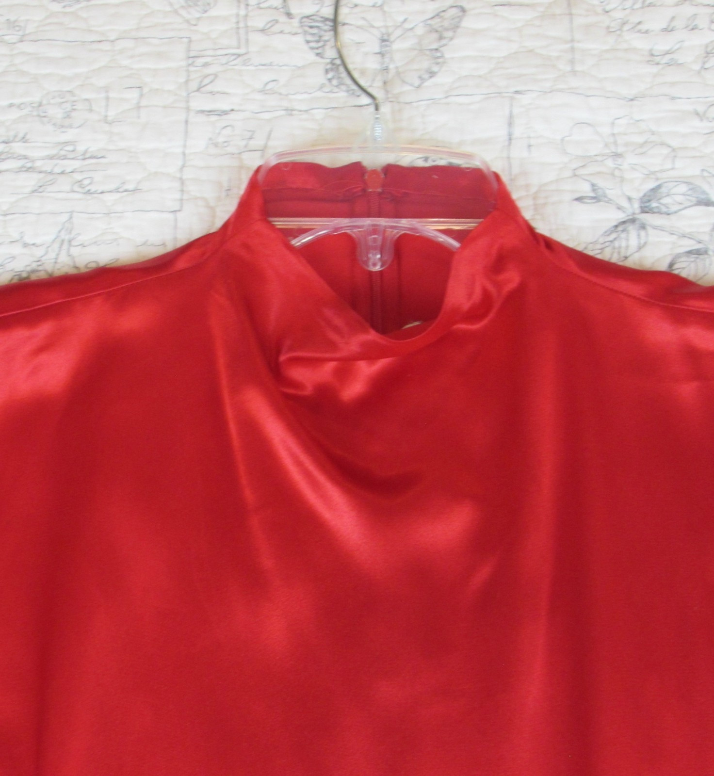 VNTG Norma Kamali 80s RED Satin Long Sleeve Midi Dress I womens made usa 10