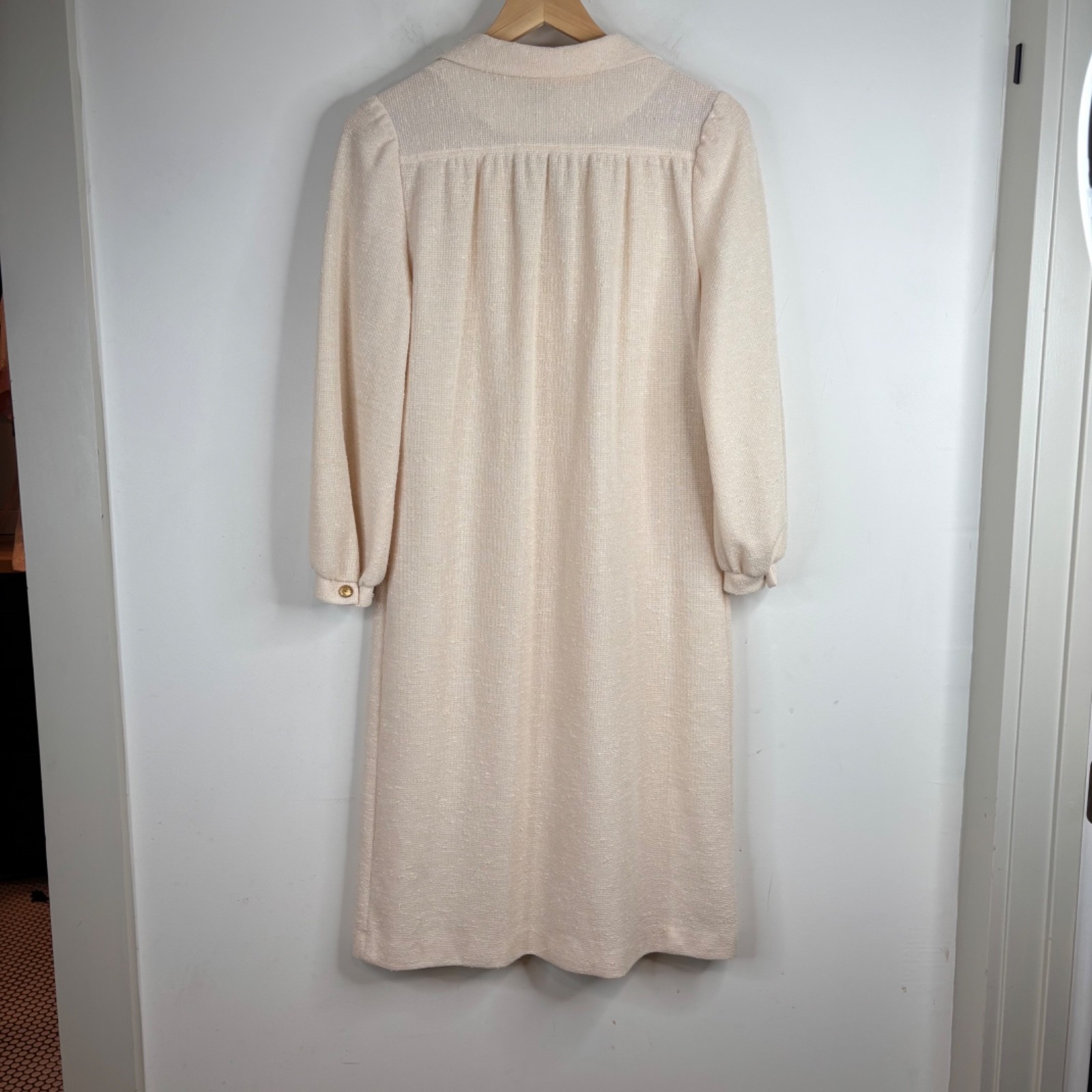Vtg Marty Gutmacher Duster Cardigan 10P Ivory Brass Buttons Old Money Easter