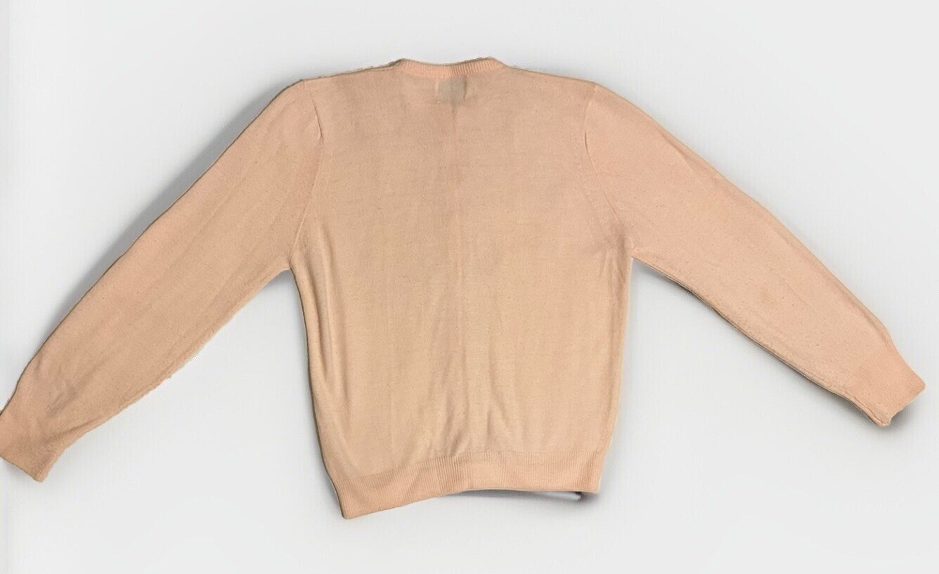 50s Vintage Caribe Turbo Orlon Beaded Sweater Lt Pink Pearls Women’s Small