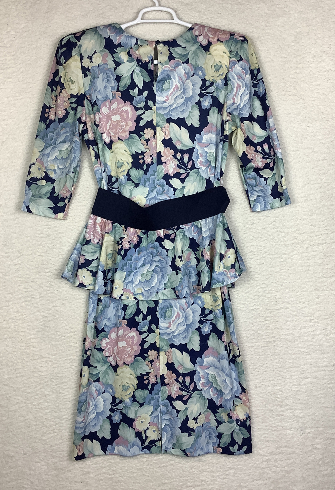 Vintage Statements ALine Peplum Dress Womens 14 Granny Core Stretch Belt Floral