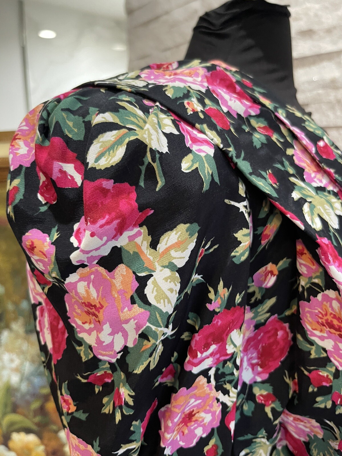 VTG 80s Cottage Core Trad Wife Floral Party Belted Day Dress Modest Size 1