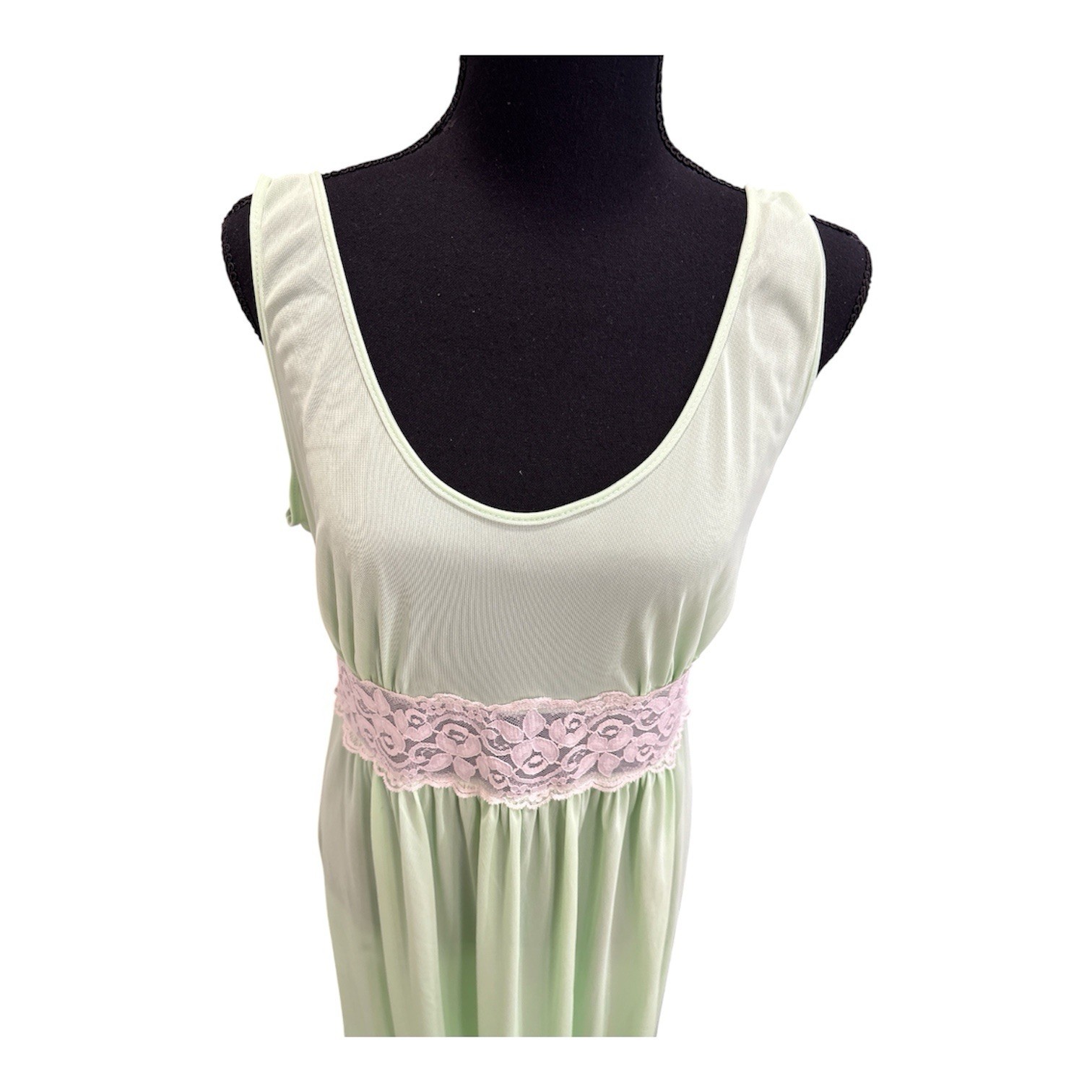 Vtg Montgomery Ward Shear Silky Nylon Long Night Gown Mint Green Sz S