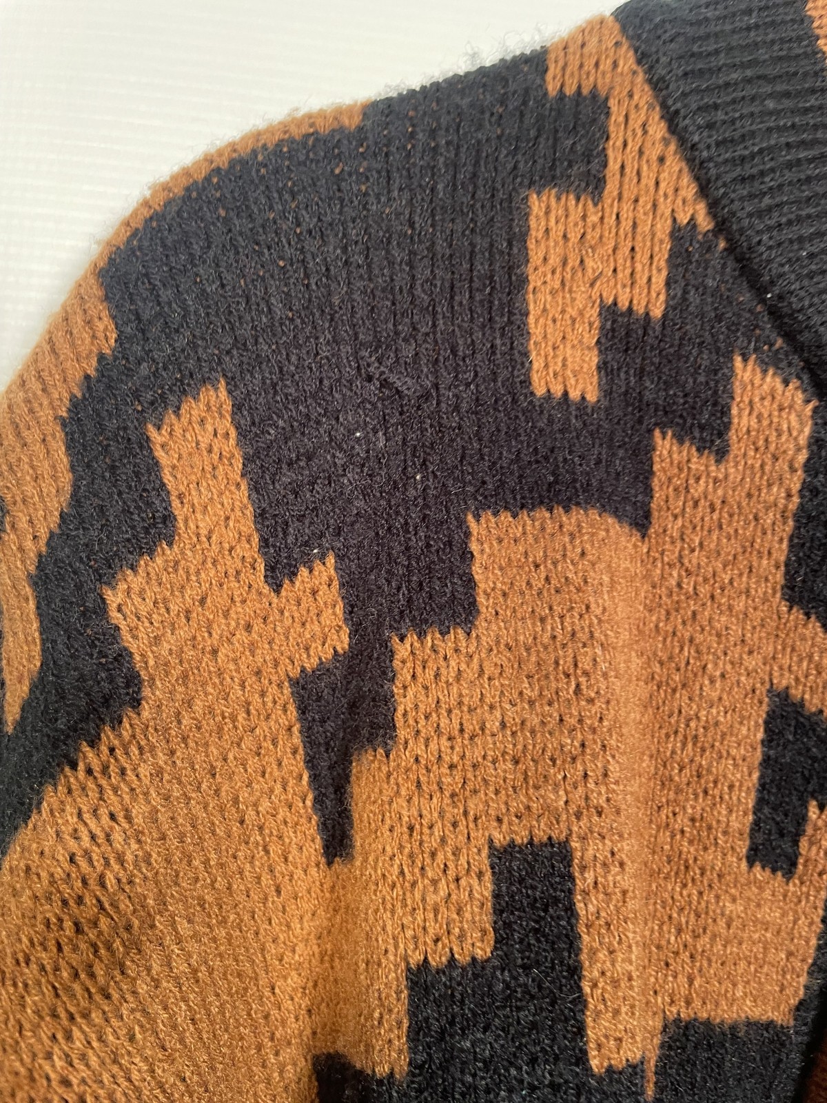 Vintage 1980s Brown Houndstooth Cardigan With Attached Collar Tie Size M