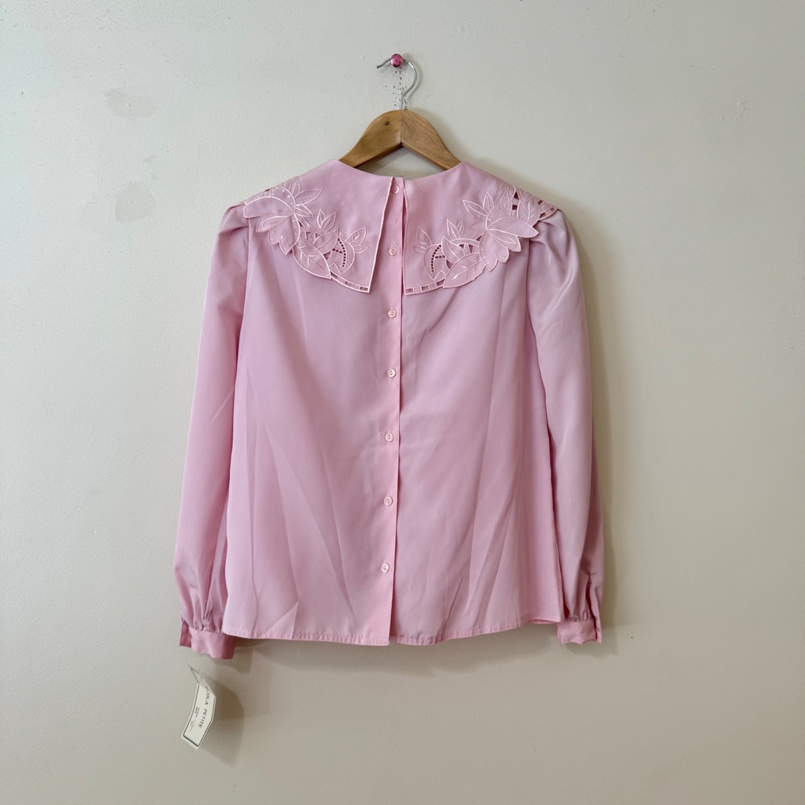 Vintage 80s Pink Blouse Large Lace Collar NWT Deadstock Nicola Petite Size 6P