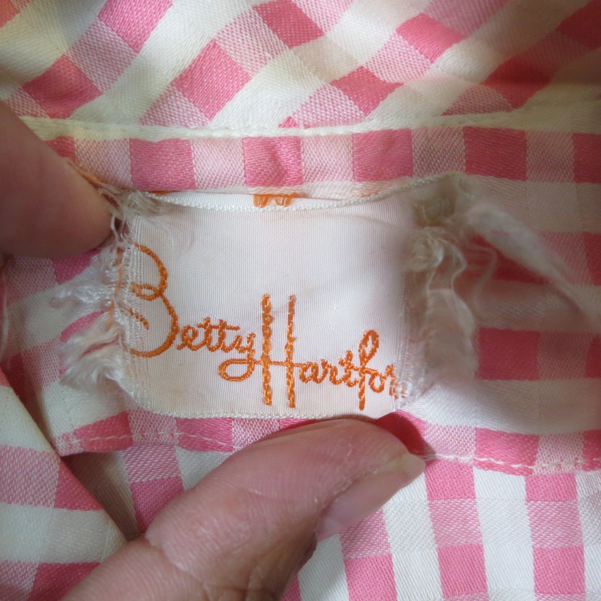 NO BELT VTG Betty Hartford Pink Gingham House Dress Rockabilly 50s A-Line READ
