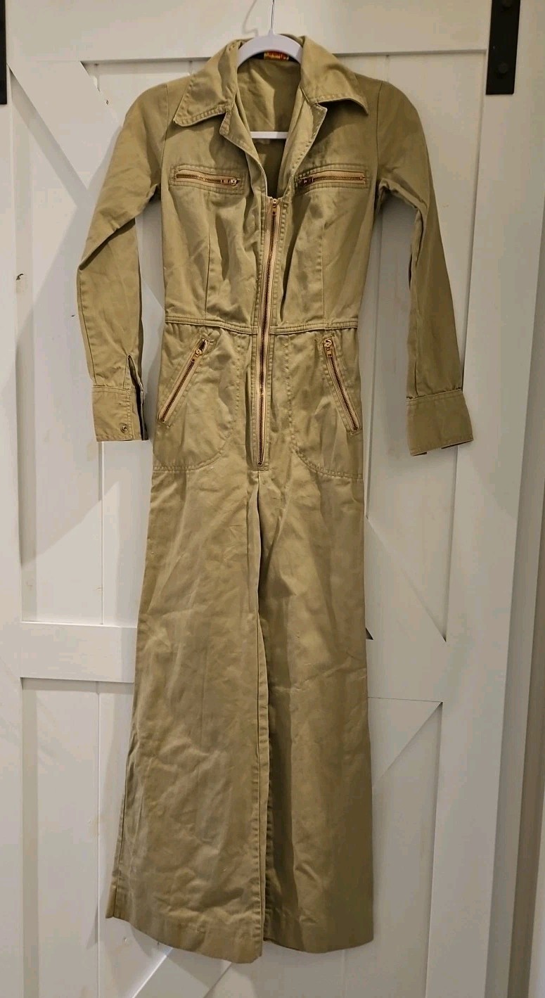 Rare Vintage 70s „Male” Brand Denim Flare Jumpsuit Full TALON ZIPPERS Women’s