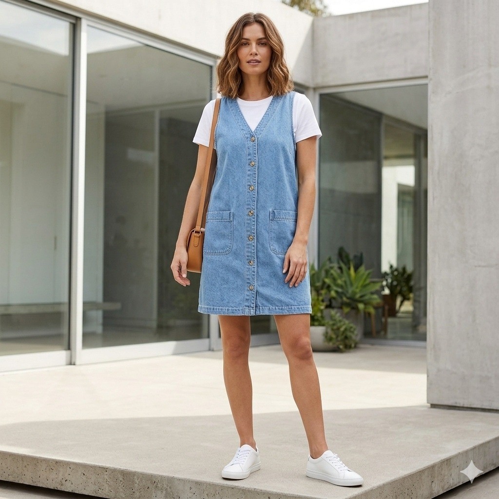 Vintage Studio Womens Size 1X Denim Dress Jumper Blue Jean Button Front 90s Y2K