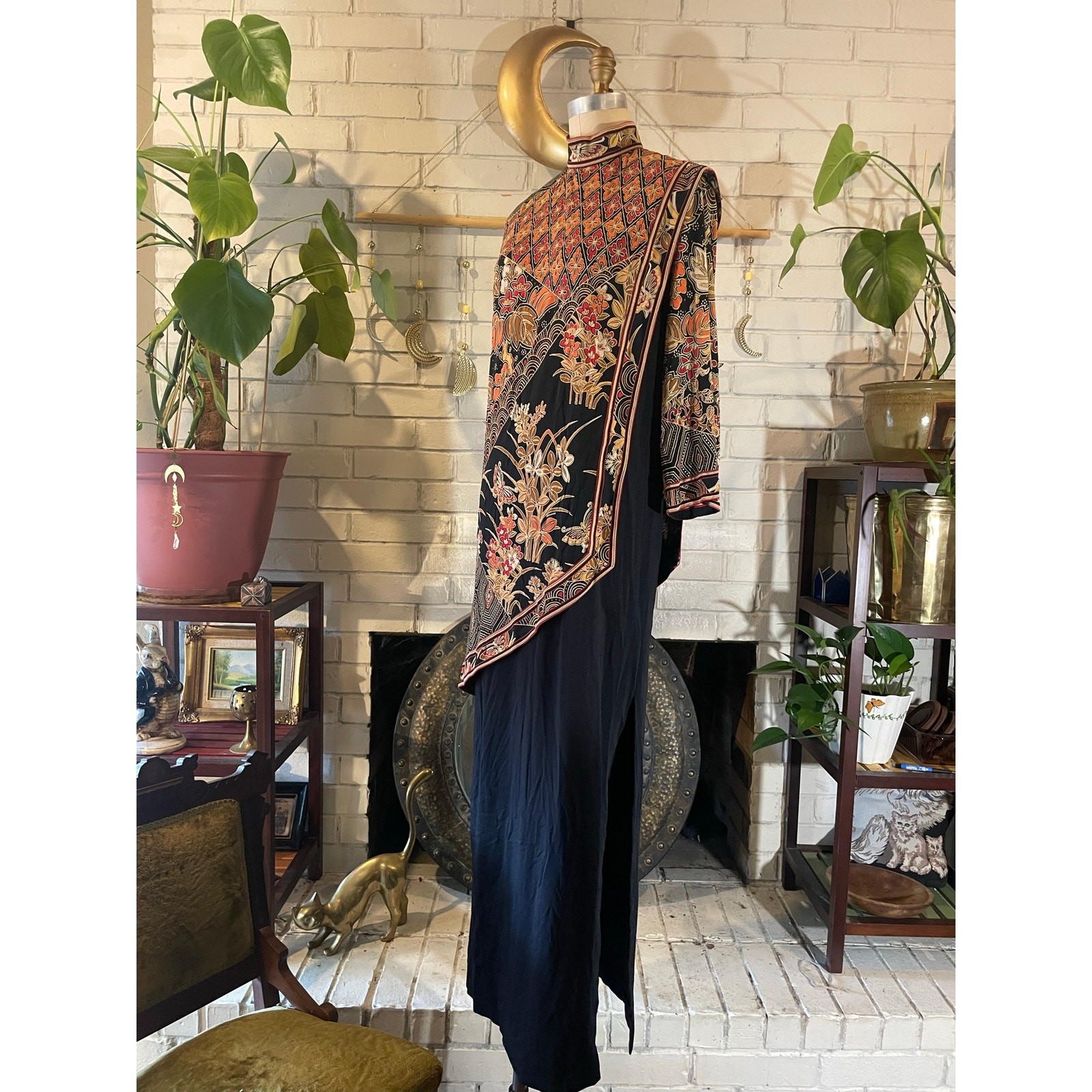 Vintage 1970s Leonard Paris Silk Mikado Cancan Batik Maxi Dress