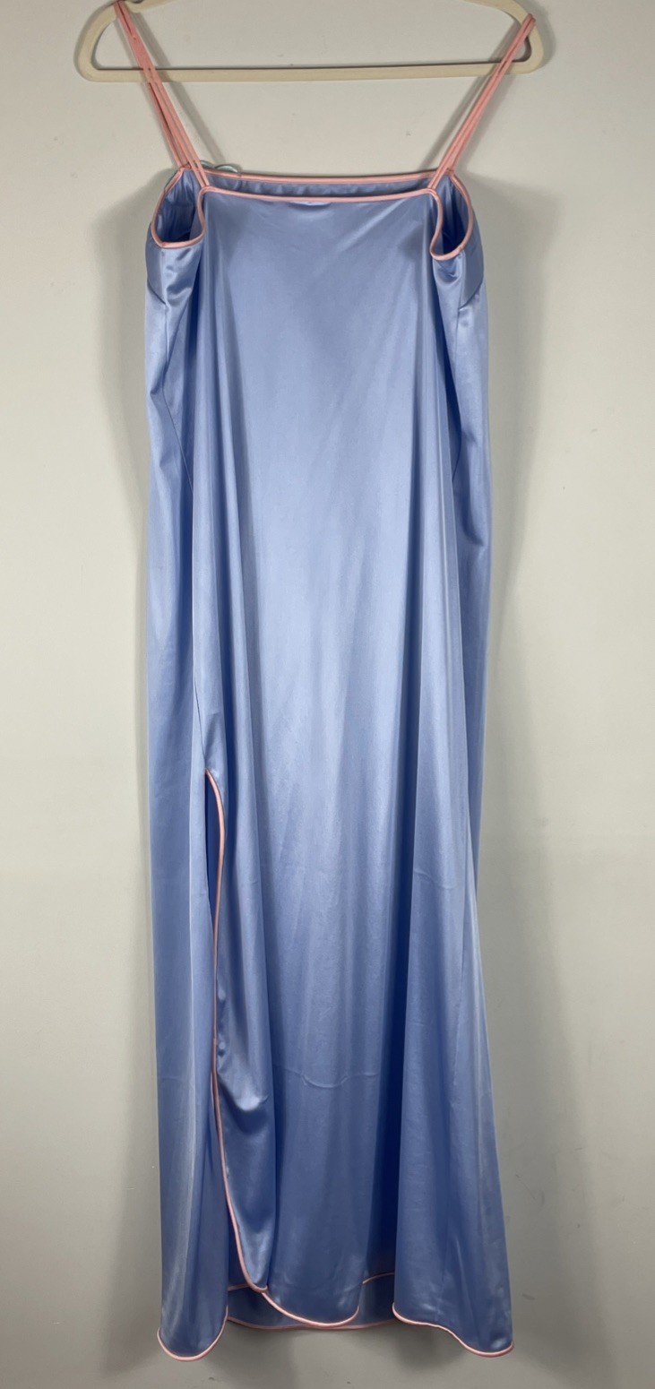Vtg JCPenny Jolie Two spaghetti straps long nightgown blue floral sz M USA