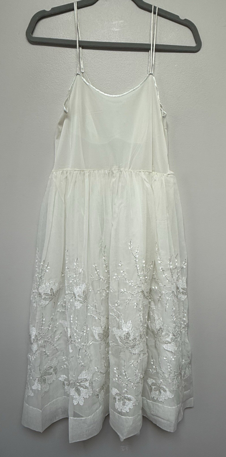Vintage LAROS Womens 👗 Peignoir Spaghetti Strap Fit Flare Embroider Sz34 READ