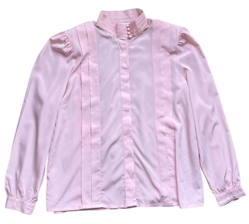 VTG Pink Blouse Pleated Shirt Button Down Size 14 Romantic Whimsical Secretary