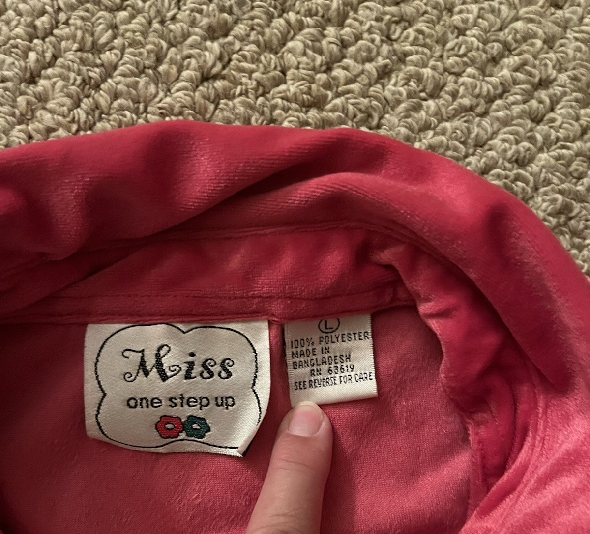 VTG One Step Up Hot Pink Velour Snap Front Top Womens L Y2K