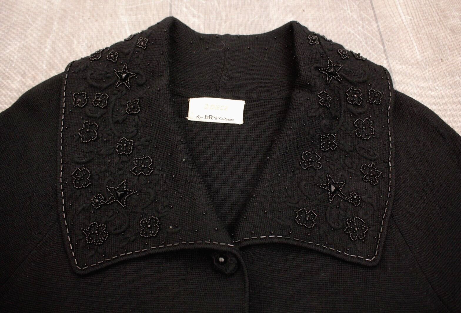 VTG Women’s 60s 2 PC Black Knit Beaded Dress Suit M/L 1960s Jacket & Skirt Set
