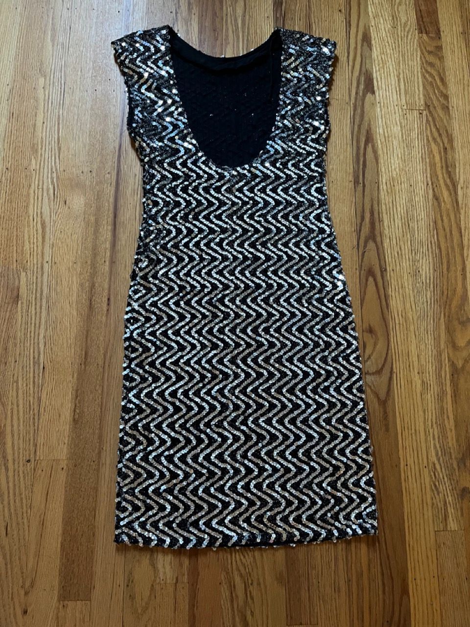 80s-90s Black + Silver Sequin Low Back Sleeveless Mini Bodycon Dress