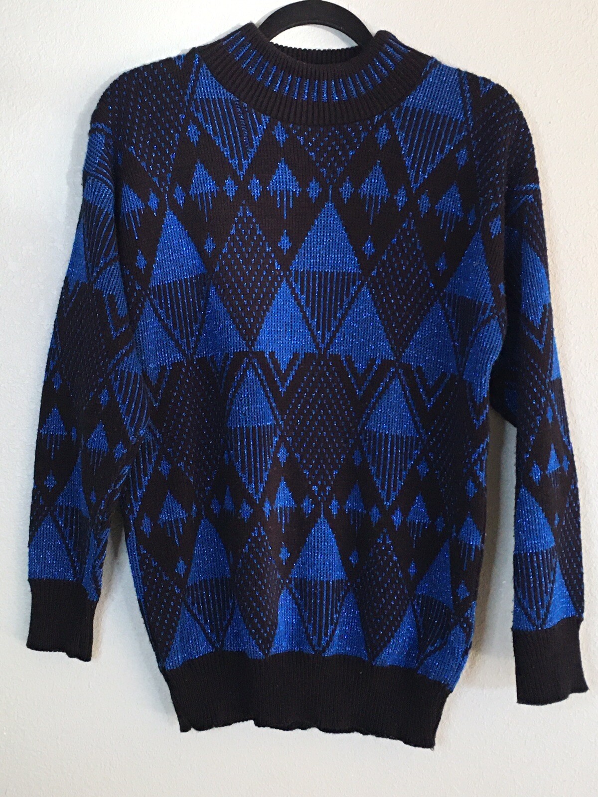 Vintage Fortune Knits Inc Womens Blue Black Knit Sweater Size Medium
