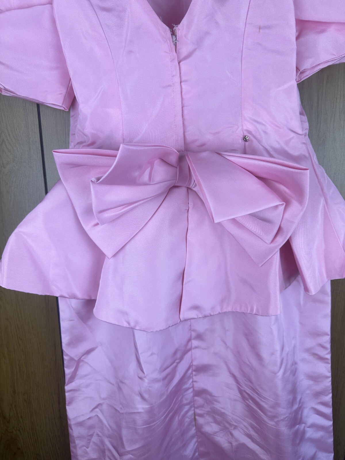 Vintage 1980s Pink Princess Cut Peplum Dress With Bow Accent As Pictured