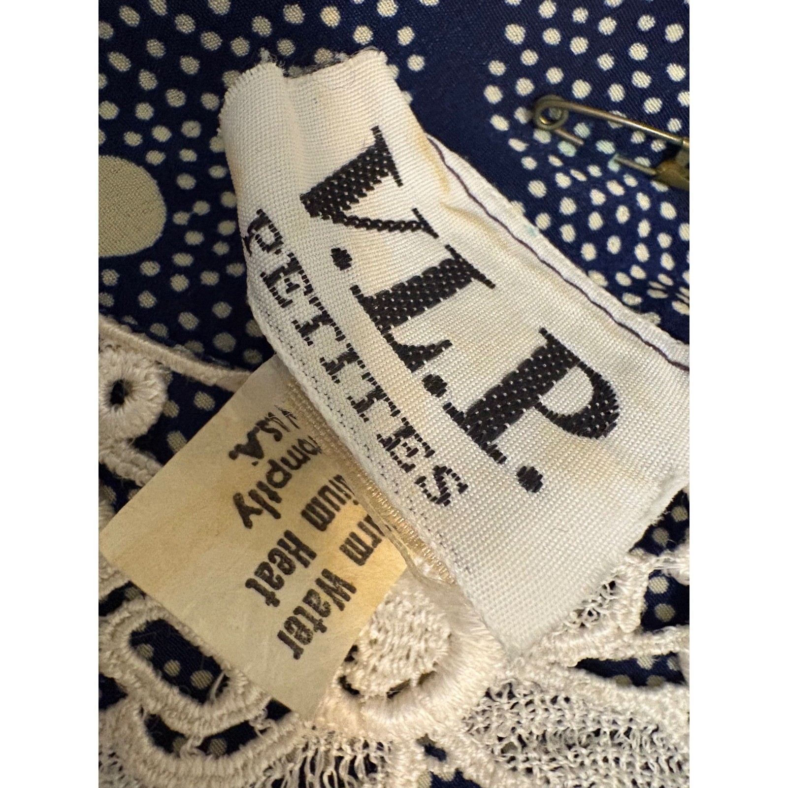 Vintage 80s VLP Petites Lace Collar Polka Dot Midi Dress Cottagecore Prairie