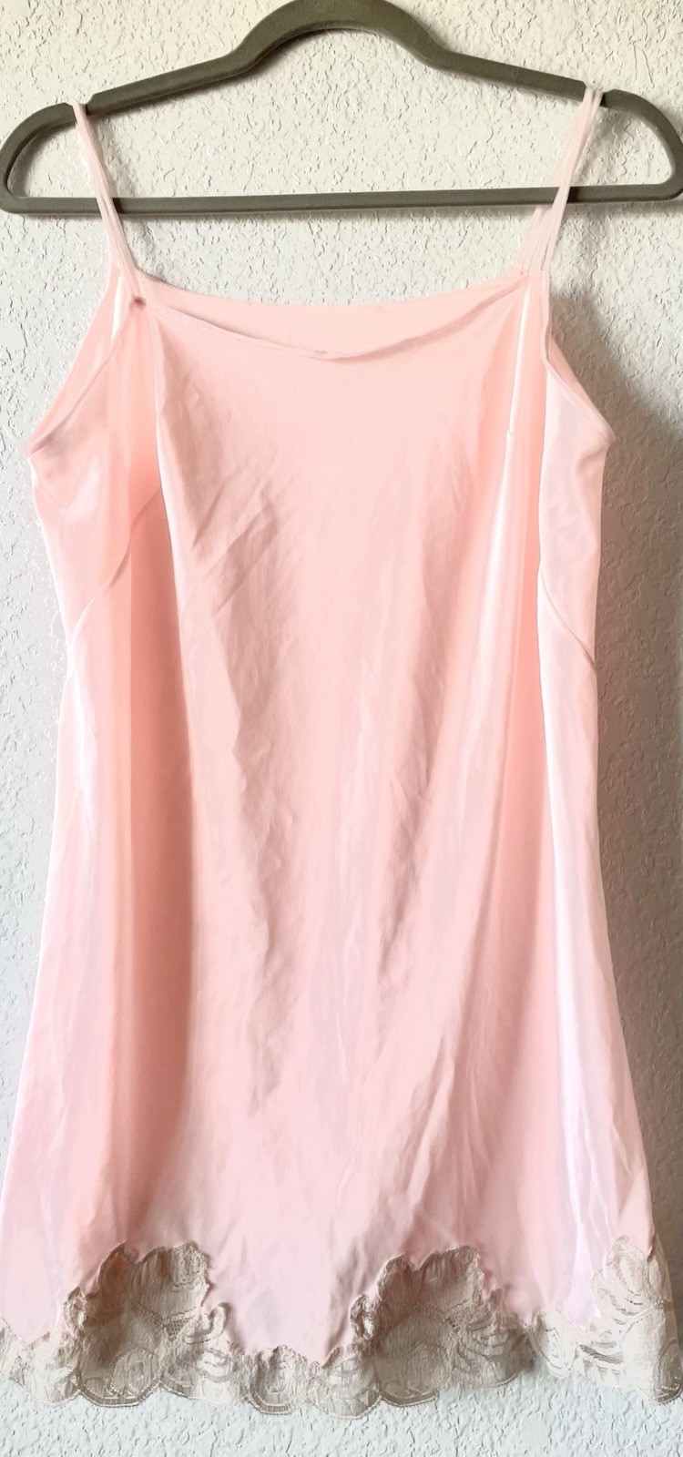 Vintage 60’s MISTEE Cotton Candy Pink Beige Lace Babydoll Nylon Gown Nightie M