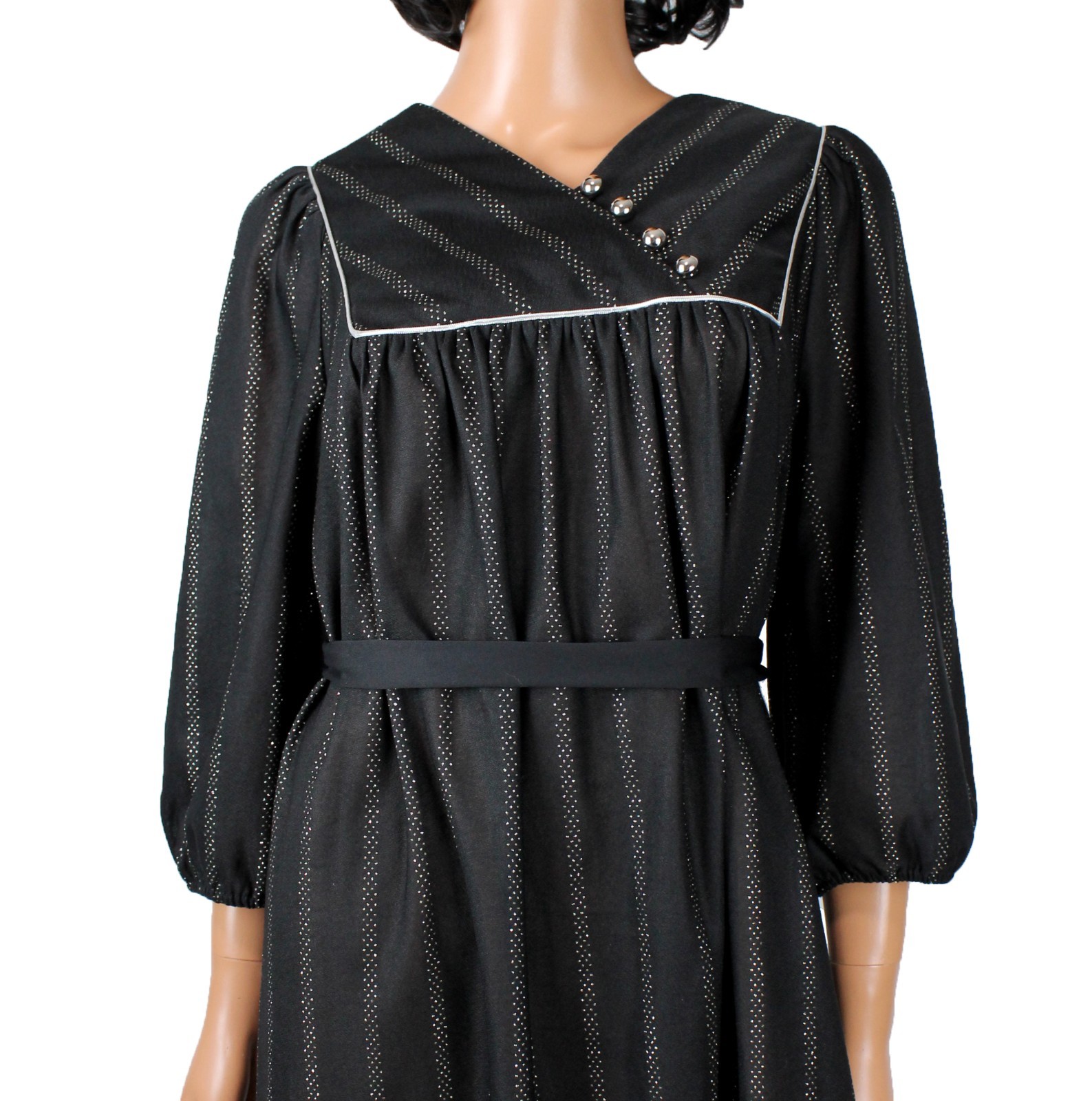 80s Cocktail Dress XL Black Stretchy Sparkly Silver Glitter Stripe Shift Tent