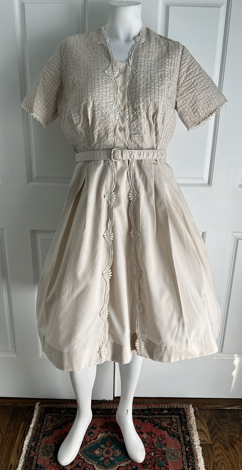 Vintage 1950’s Light Mauve Pink Cay Artley Day Shirt Dress Full Skirt Belt 14 M