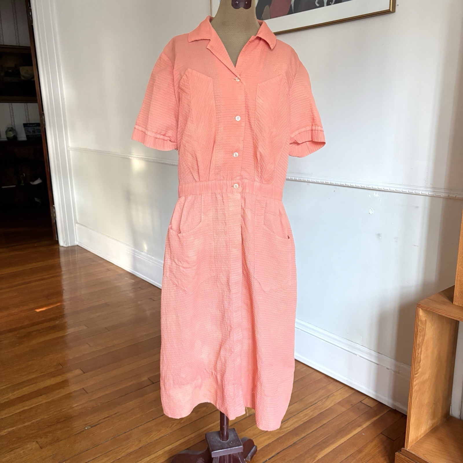 Vintage 1960s Peachy Color Nylon Dress Women’s As Is Lightweight Rockabilly