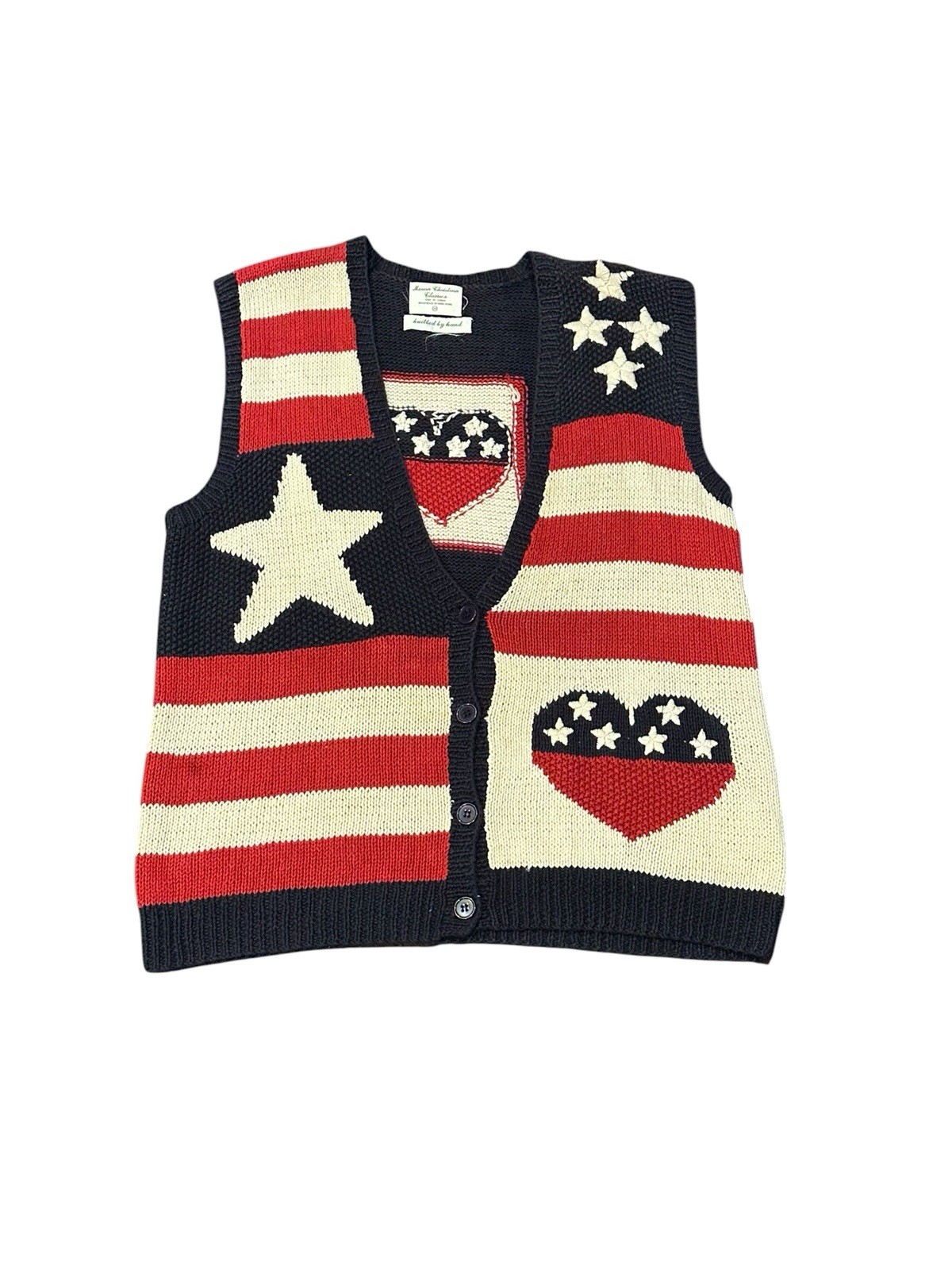 Vtg Marisa Christina Handknit Granny Coastal Core American Flag Cardigan Size M