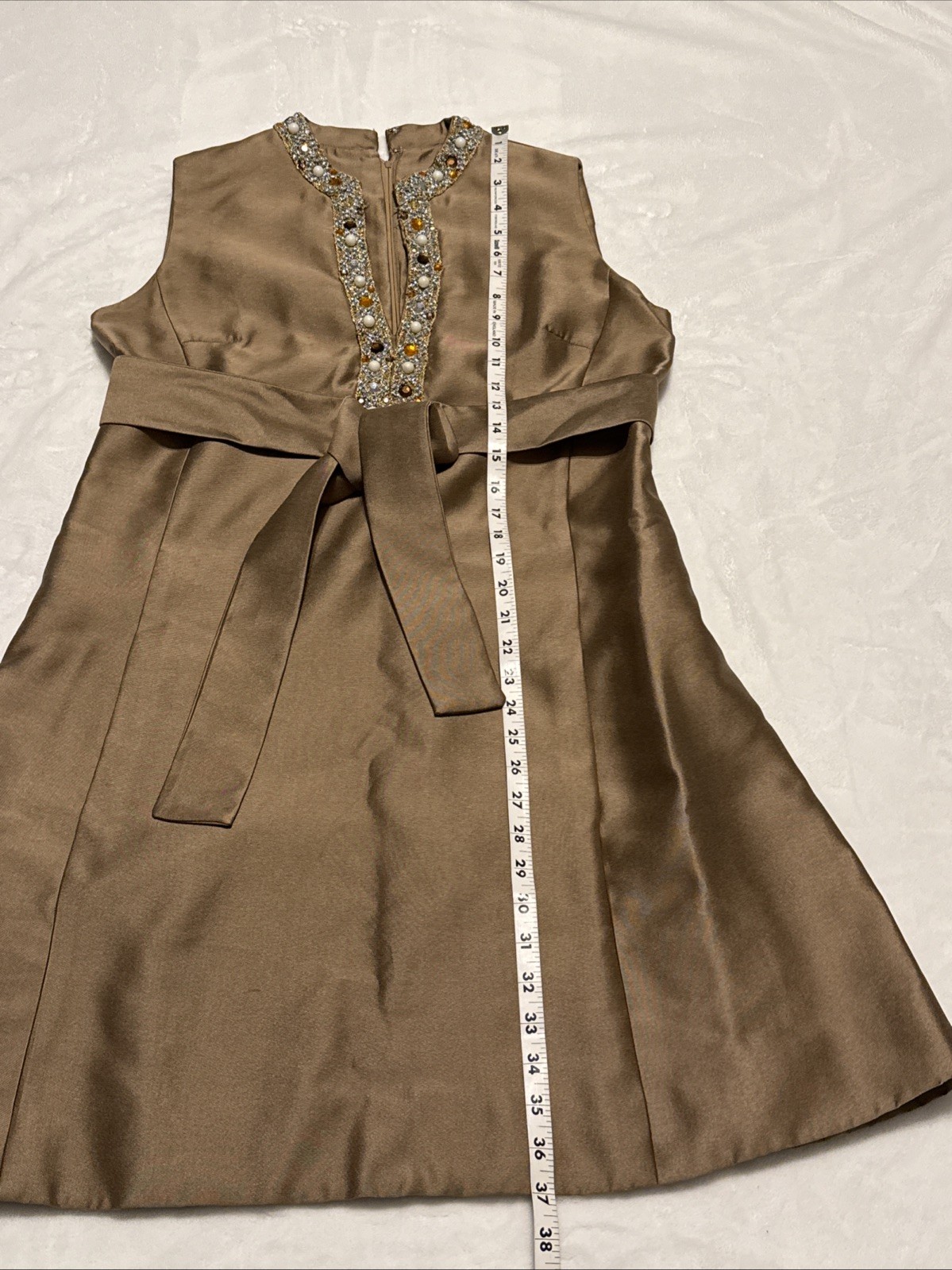 Vintage Bonwit Teller Sleeveless Dress Embellished W Belt Brown Large Zipper
