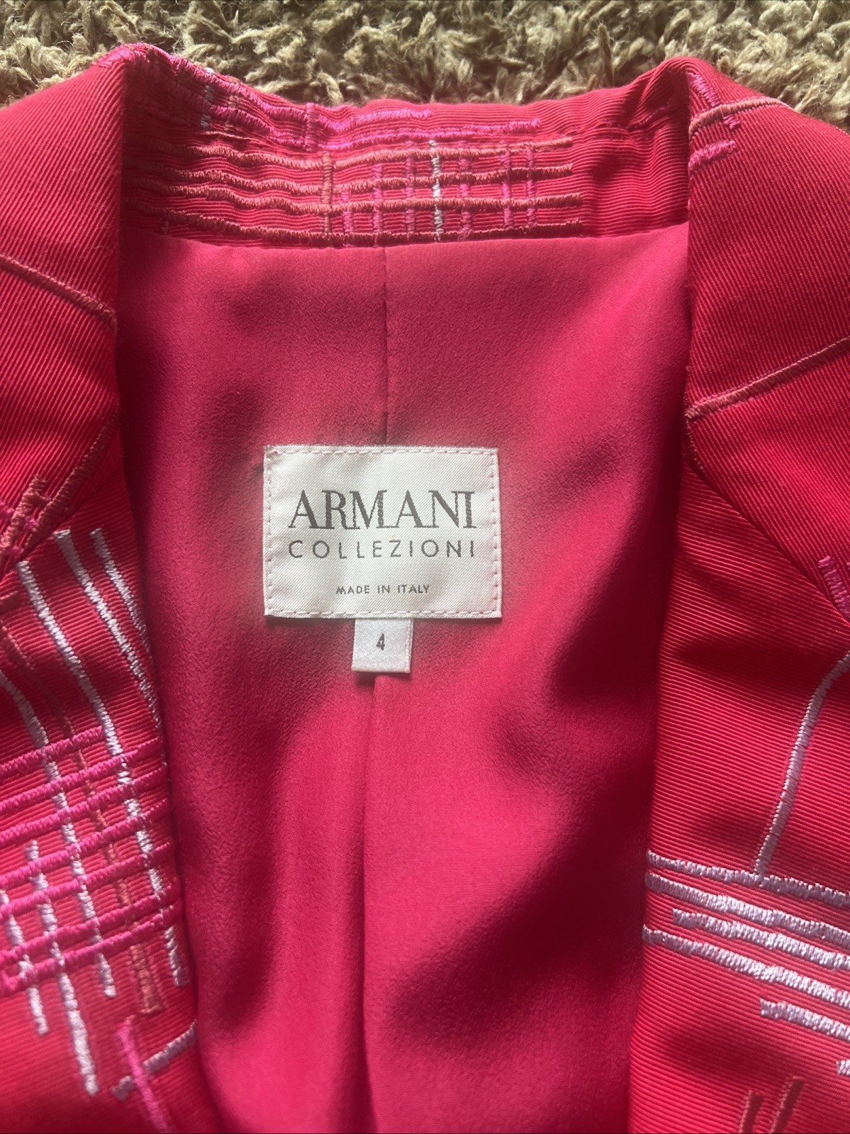 Armani Collezioni Italy Pink Embroidered Geometric Blazer Jacket Womens 4 Nice