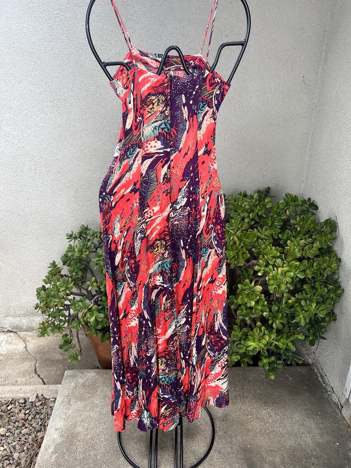 Vintage 70s Groovy Maxi Dress Sz XXS Spaghetti Straps Wounded Bird Condition