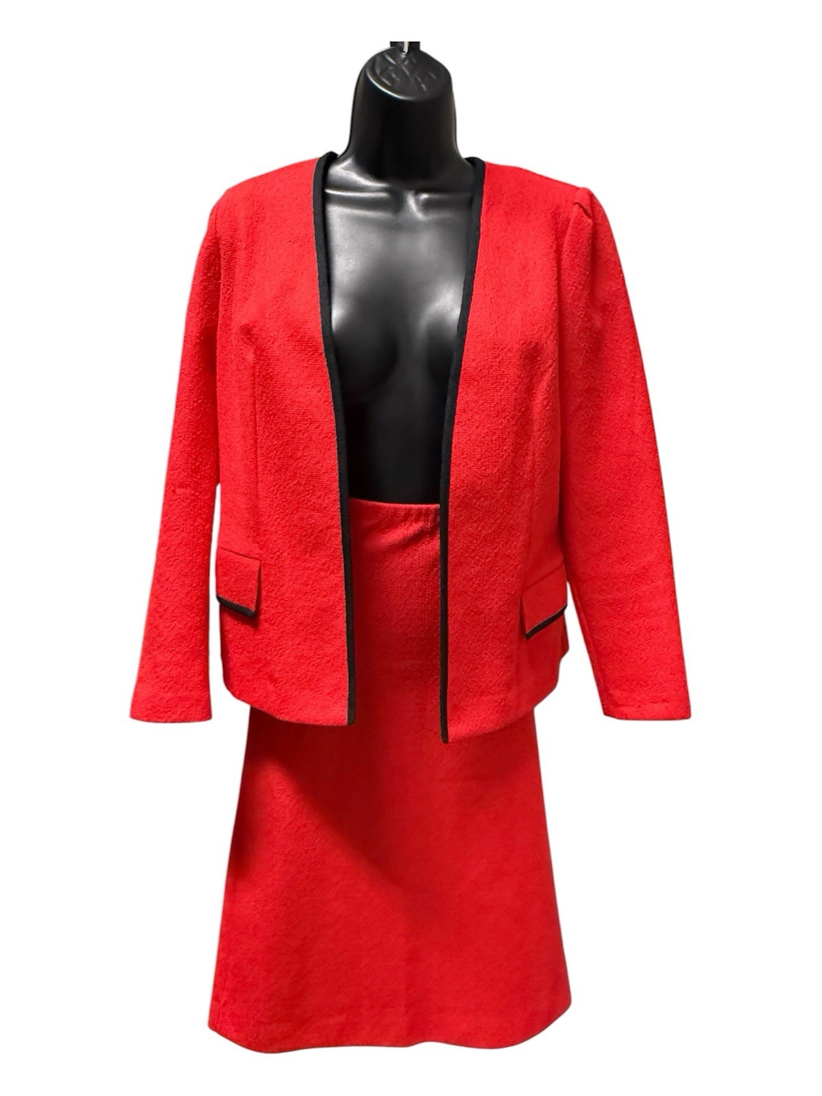 Vintage 80s Marty Gutmacher Red Knit Skirt Suit ILGWU USA Open Front Size 12