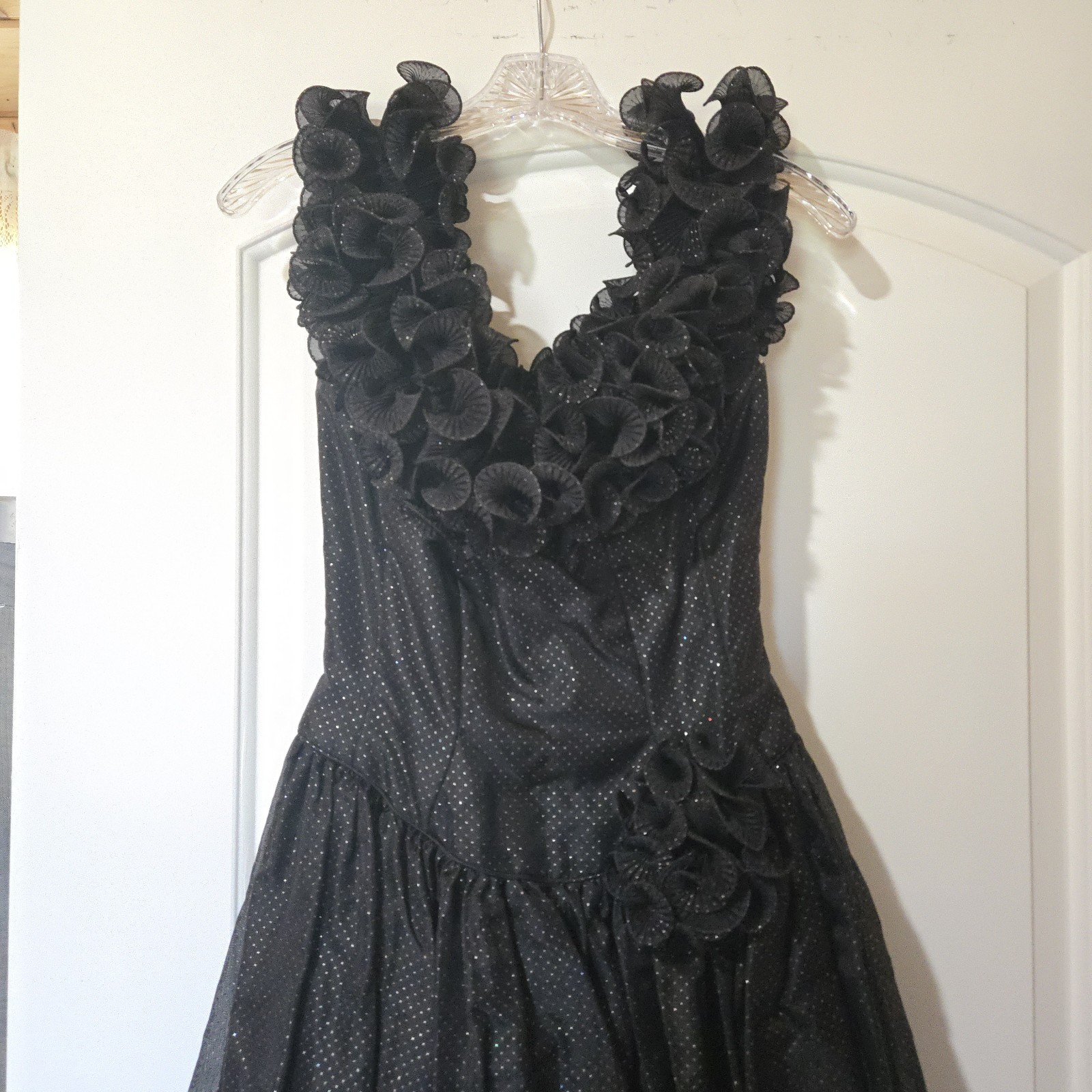Vintage Mike Benet Formals Black Shimmer Polka Dotted Dress, SIZE 10