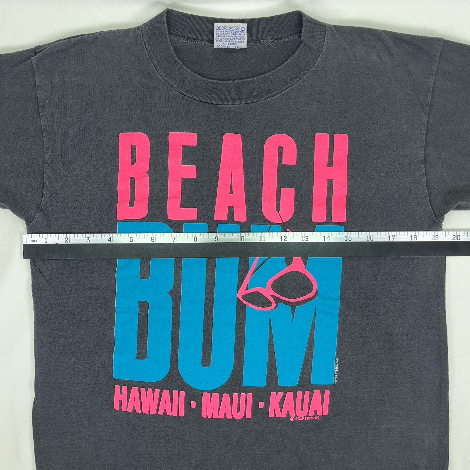 Vintage 1990 Hawaii Beach Bum Poly Tee T-Shirt Womens Large Black Blue and Pink