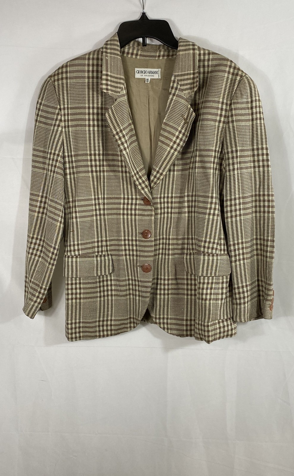 Vintage 90s Giorgio Armani Le Collezioni Women’s Tan Plaid Blazer Jacket Sz 12
