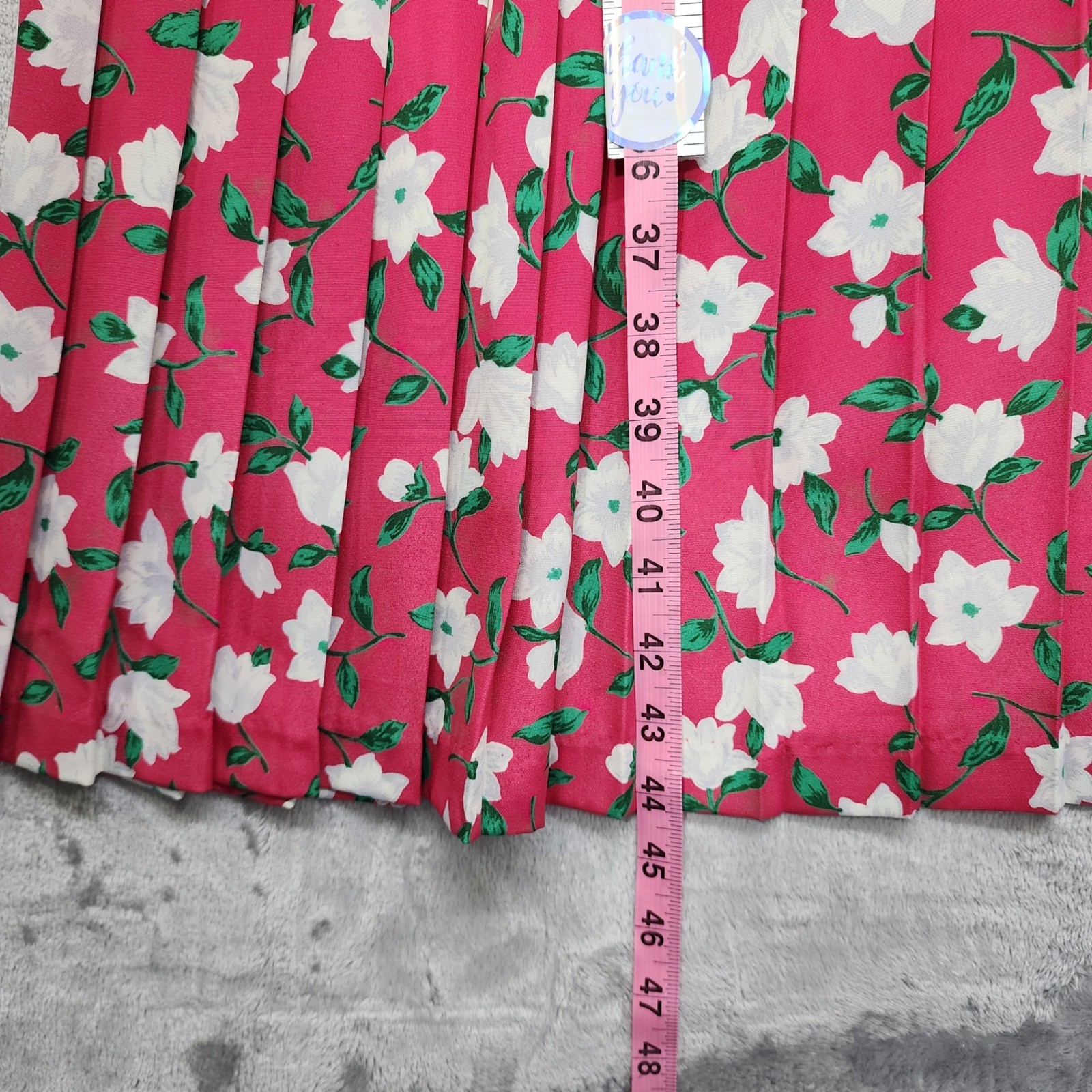 Vintage Leslie Fay Dress Womens 12P PETITE Pink White Floral Pleated Belted Midi