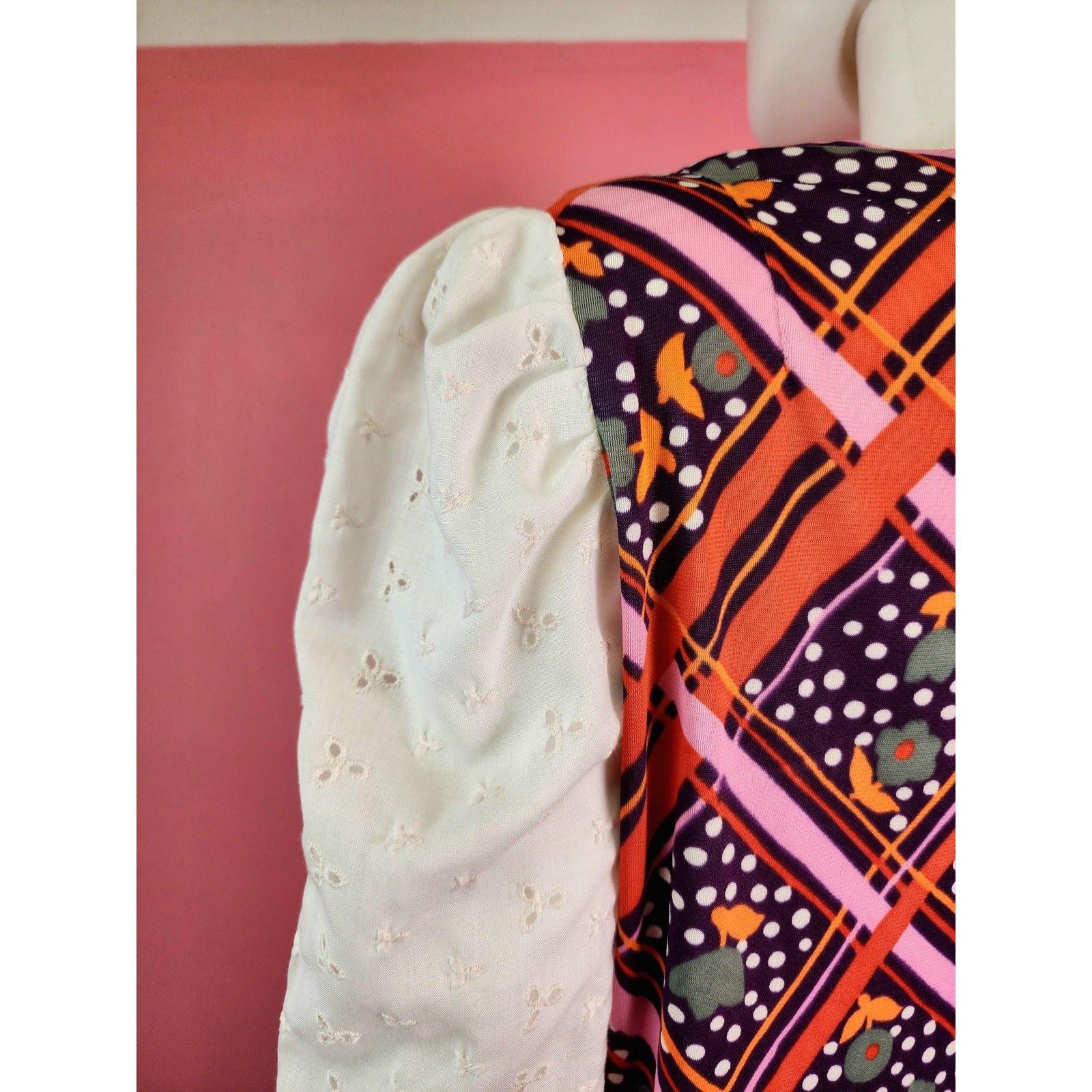 Vintage 1970’s Purple Psychedelic Boho Lace Eyelet Bell Sleeve Top