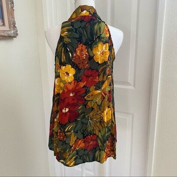 Vintage ’90’s French Connection Tropical Floral Swing Collared Top Sz Med Summer